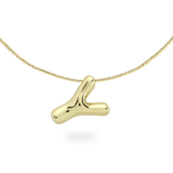 The BALLOON LETTER NECKLACE, a delicate gold necklace featuring a playful, balloon-shaped letter "Y" pendant.||| Y/GOLD