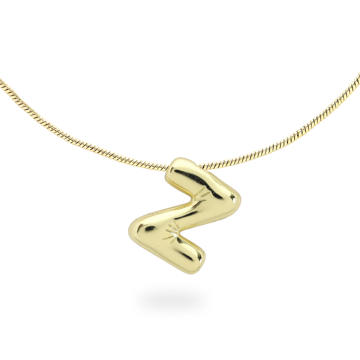 The BALLOON LETTER NECKLACE, a delicate gold necklace featuring a playful, balloon-shaped letter "Z" pendant.||| Z/GOLD