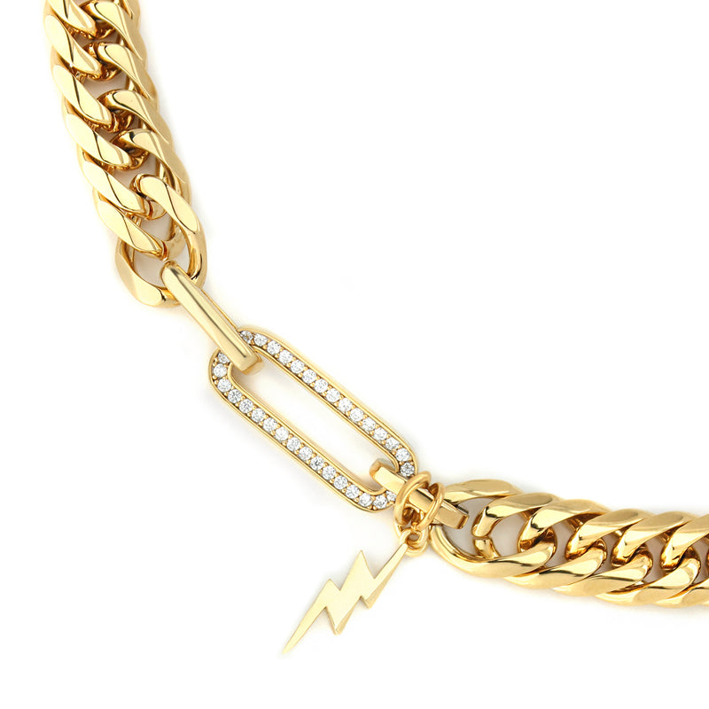 18k gold plated lightning charm and Zirconia charm of the Panarea necklace.
