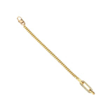 The Ischia Slim Bracelet, a single gold bracelet featuring a minimalist curb chain and a sparkling crystal-studded paperclip link. This delicate and refined piece adds subtle elegance, perfect for layering with other bracelets or wearing alone for a modern, understated look