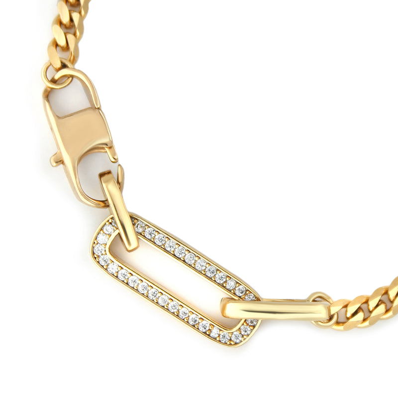 ISCHIA SLIM BRACELET which is a 7" Length Stainless steel 18K gold plated thin chain with Zirconia charm.