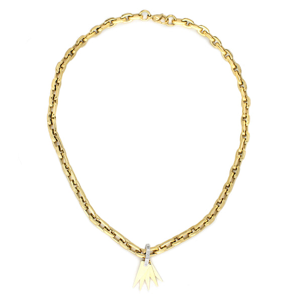 17 inches Gold chain necklace with 5 Triangle charms & Zirconia stacked together into a one charm. 