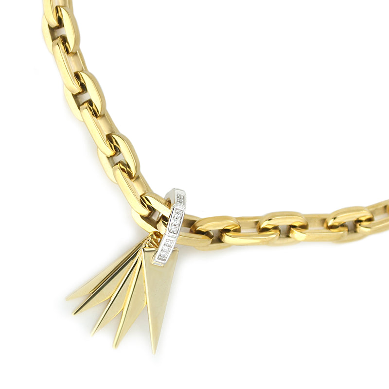 17 inches Gold chain necklace with 5 Triangle charms & Zirconia stacked together into a one charm. 