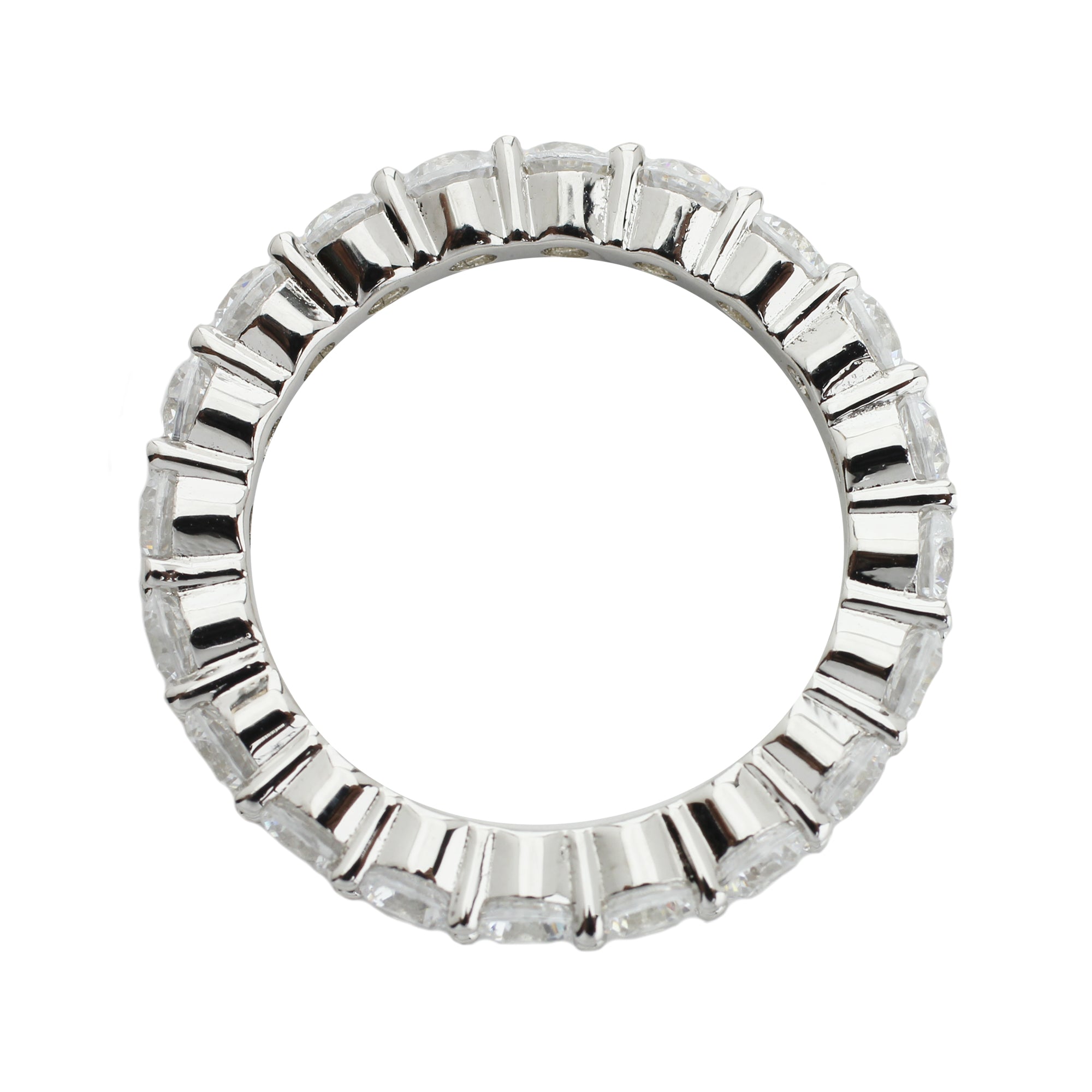 The Eternity ring which is 3mm in width made of 925 sterling silver covered with Cubic zirconia.