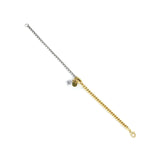 The LUNGO BLENDED BRACELET, which is a two-toned chain bracelet, features a combination of gold and silver links for a versatile, mixed-metal look. The bracelet is adorned with a sparkling crystal charm and a small, gold-tone round pendant, adding a touch of elegance and uniqueness.






