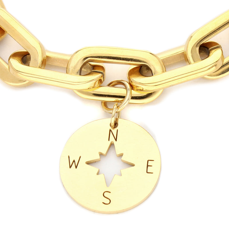PUERTO CERVO BRACELET which is a 7 Inch 18K gold plated Puerto Chain with Compass pendant.