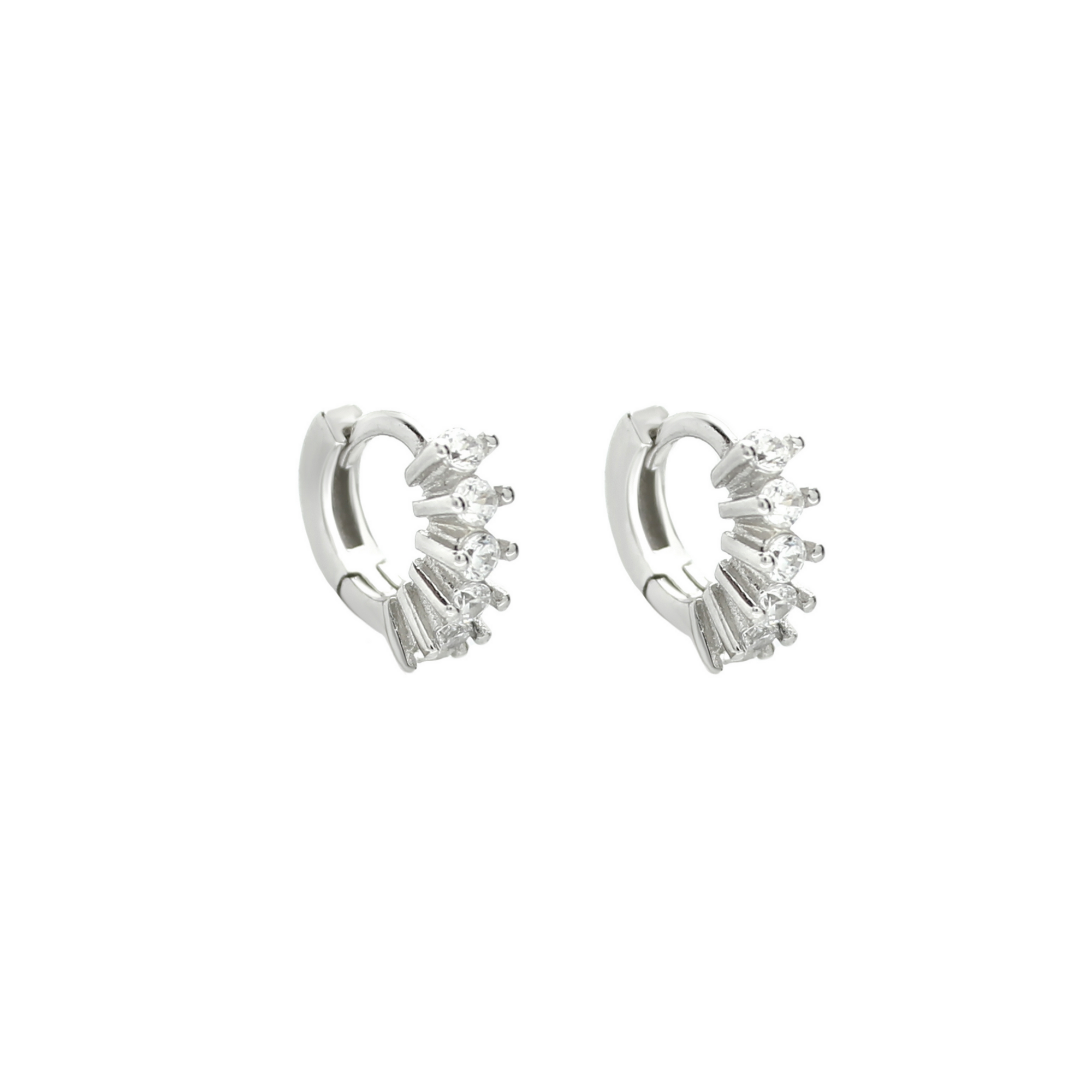 Cubic Zirconia Two Pair Huggie Hoop and Solitaire Stud Earrings