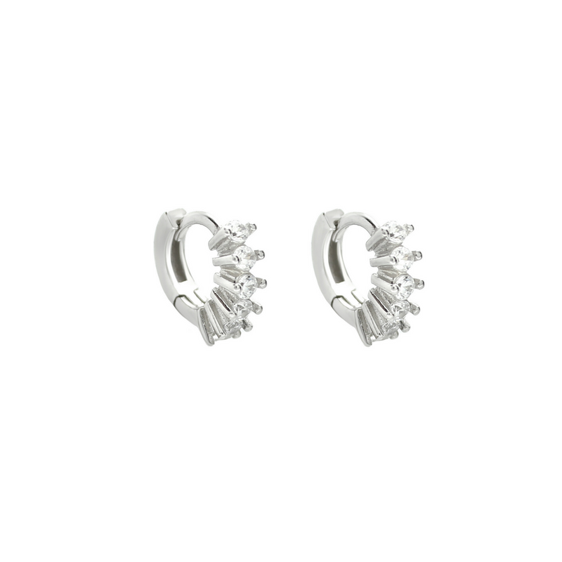 A pair of silver huggies earrings (size: 0.9 mm) with cubic zirconia.