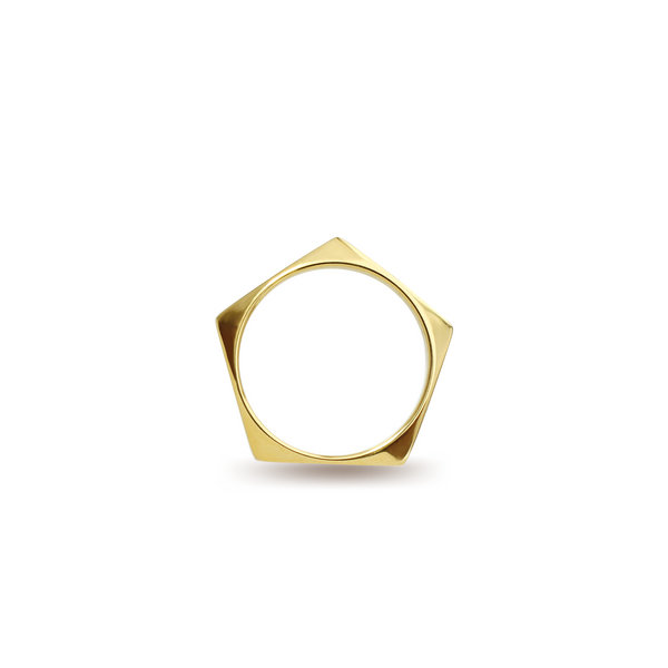 The Rhombus RING which is an 18k Gold plated pentagon shaped ring.