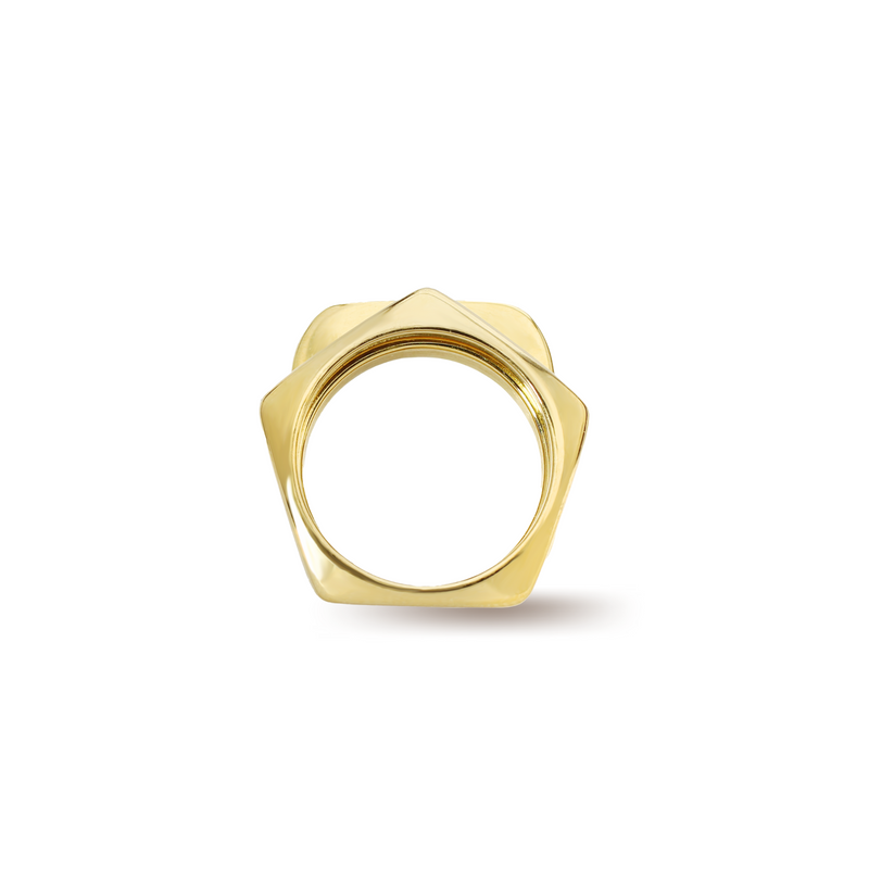 The SHAPE STACK RING which includes 2 18k Gold plated rings. One is the Rhombus ring with the shape of pentagon and the other is the RECTANGLE RING.