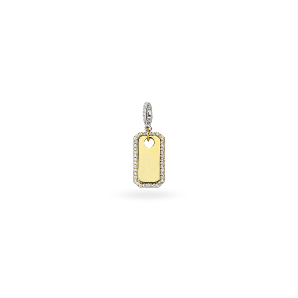 The PLAQUE CLIP ON CHARM which is made of Pave Clip on Stainless steel 18k gold plated pave plaque.