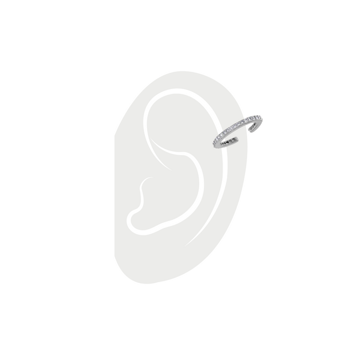 Clear Ear Cuff Silver made of 925 Sterling silver with Cubic Zirconia around it. ||| SILVER