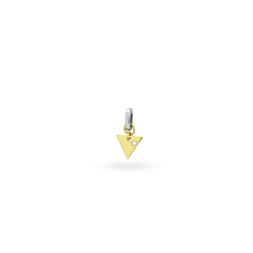 The Triangle Link Charm, a gold charm with a minimalist triangle design and a single cubic zirconia stone.