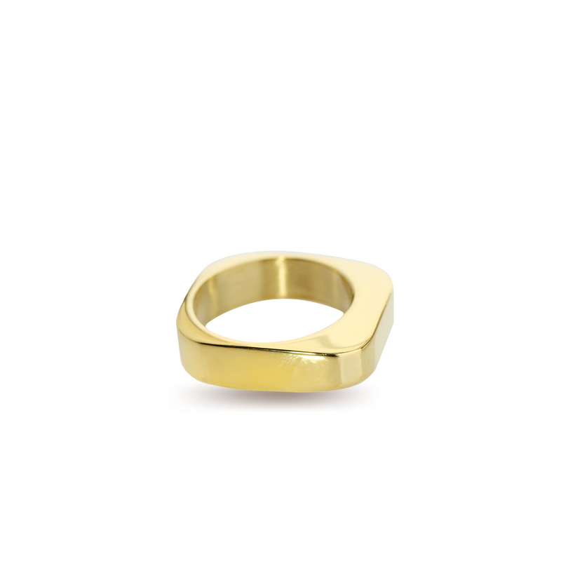 The RECTANGLE RING which is an 18k Gold plated rectangular shaped ring.