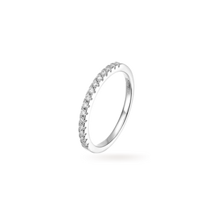 The Half Eternity Band Ring, a silver ring featuring a half-circle of sparkling diamond-like stones.