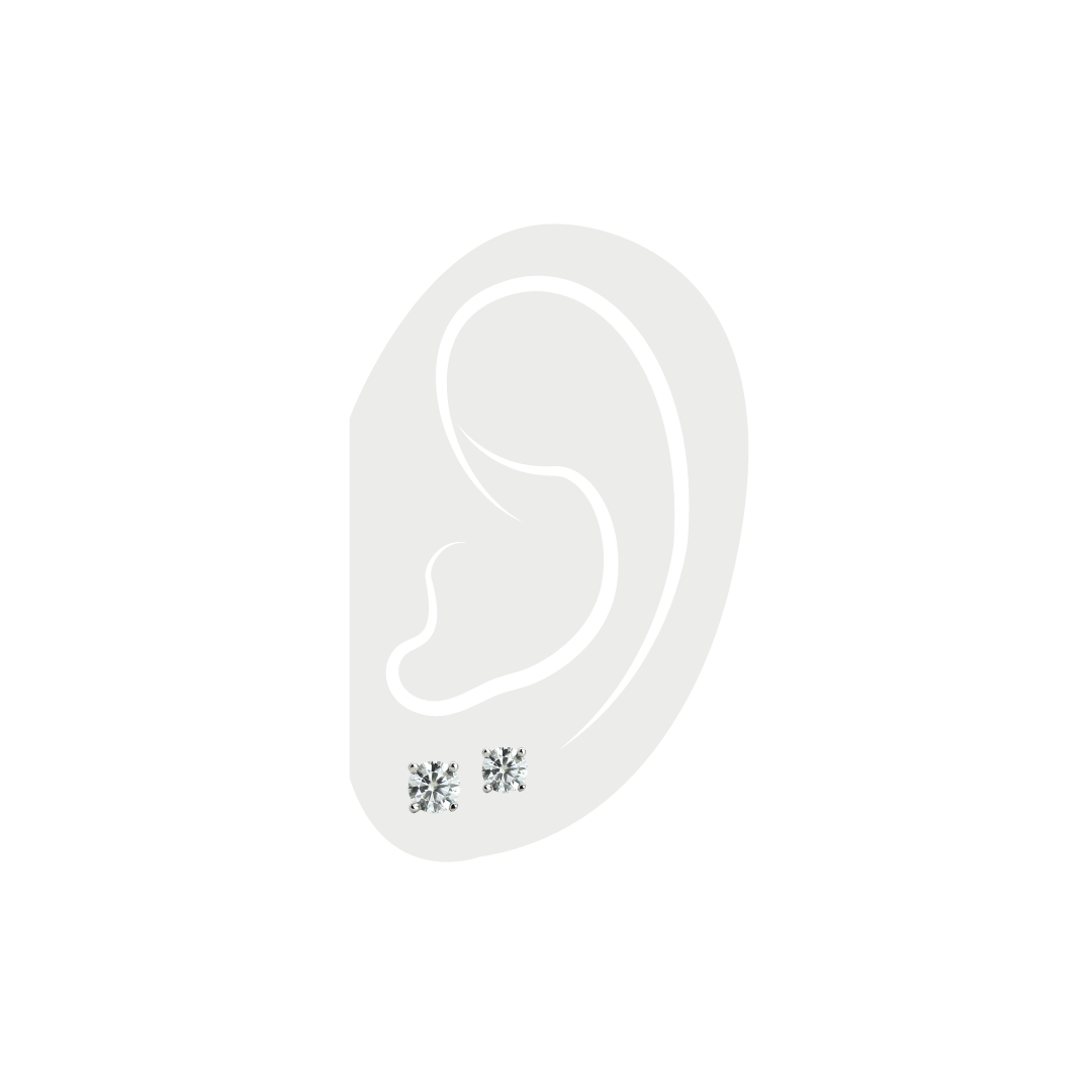 The Triple Solitaire Earring, a pair silver stud earrings featuring cubic zirconia stones in graduated sizes.