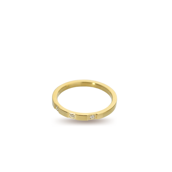 The ZIRCONIA DOTS RING which is an 18k Gold plated thin ring with encrusted cubic zirconia.