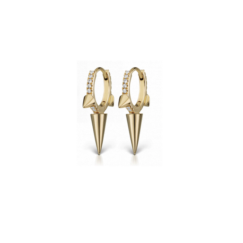 Pair of One Shot Earrings which comes in 18k gold plated, 8MM  Long Spike with Cubic Zirconia around the earrings.