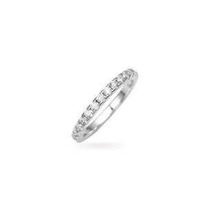 The Full Eternity Band Ring, a silver ring featuring a continuous line of sparkling diamond-like stones.