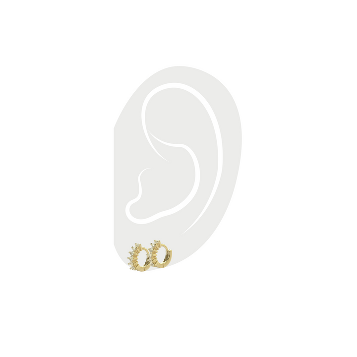 Pair of Gold huggies earrings with zirconia stones, 0.9 mm in size. ||| GOLD