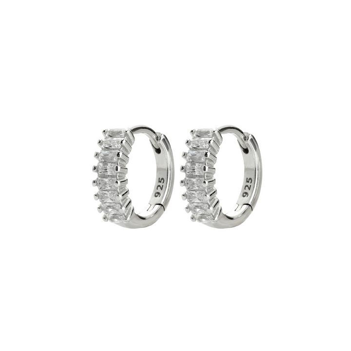 The BAGUETTE HUGGIES which is a huggies earrings made of 925 sterling silver with Cubic zirconia.