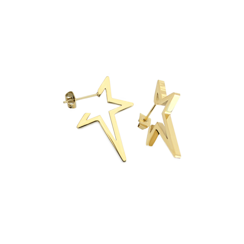 A pair of Stars Earrings which comes in 18k gold plated star shaped earring and 3cm in size.