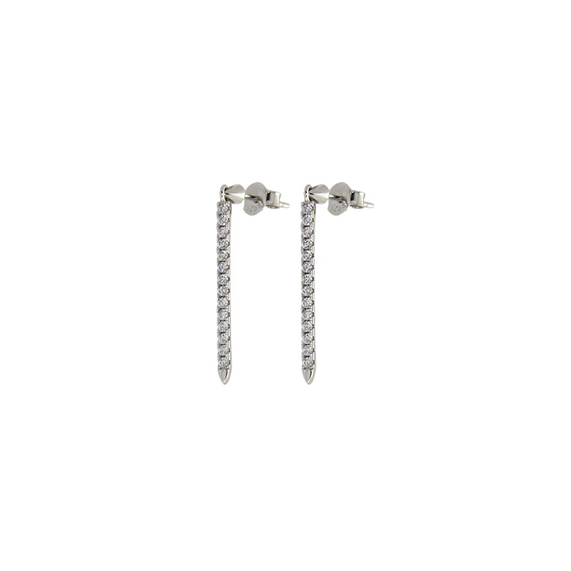 The BAMBOO long earrings which is made of 925 Sterling Silver with a 25 mm long sterling silver and encrusted zirconia. 