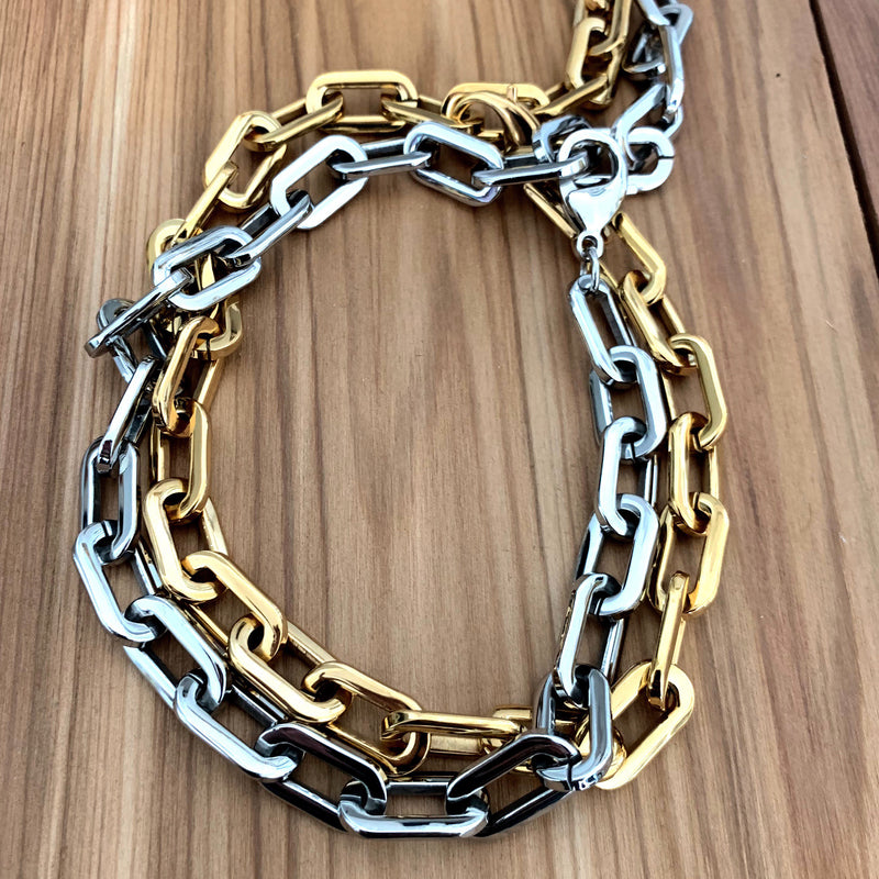 Puerto Chain necklace in Gold Plated and Silver stainless chain.