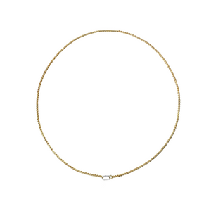 Classic Can Opener Box Chain Necklace featuring a distinctive gold link design and a silver can opener secure clasp.