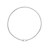 The Classic Can Opener Box Chain Necklace featuring a distinctive link silver chain design and a secure gold can opener clasp