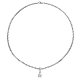 Stainless steel silver chain with The SOLITAIRE CLIP ON CHARM which is made of Pave clip on Stainless steel solitaire charm that is 20mm in length.