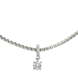 Stainless steel silver chain with The SOLITAIRE CLIP ON CHARM which is made of Pave clip on Stainless steel solitaire charm that is 20mm in length.