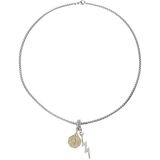 Silver thin chain with the LIGHTNING BOLT CLIP ON CHARM which is made of Pave Clip on Stainless steel 18k gold plated lighting bolt charm and the North Clip on charm.