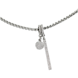 Stainless steel chain with the DOT CLIP ON CHARM and the "Bar Clip on Charm" with Pave clip on Stainless steel bar charm that is 42mm in length.