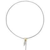 The can opener necklace with the Daga Link Charm, a sparkling silver charm featuring a spike shaped with dazzling array of diamonds and bar link charm.