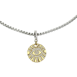 Stainless steel chain with the EVIL EYE 2 BOLT CLIP ON CHARM which is made of Pave Clip on Stainless steel 18k gold plated Zirconia Evil Eye.