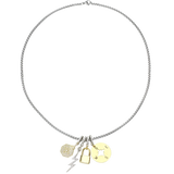 Silver necklace with the Compass Clip on charm which is made of Stainless steel 18k gold plated compass charm and also the lock, lightning bolt and octagon shaped charm with diamonds.
