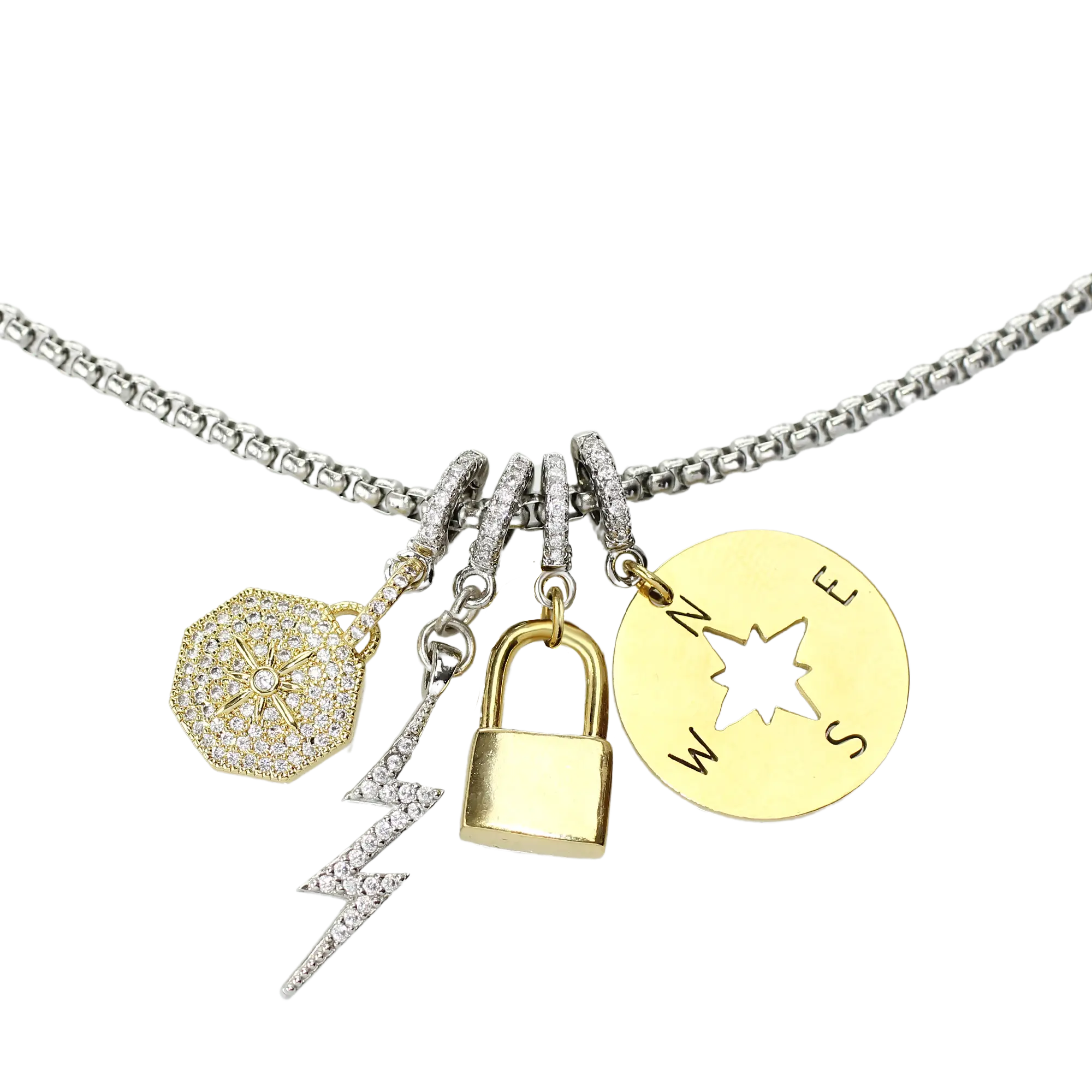 Gold Lock Charm Necklace, Lock Key Silver Charm