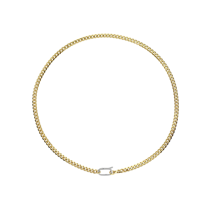 Bold Cuban Chain Necklace featuring a thick, flat gold  link design and a silver can opener secure clasp. ||| SILVER