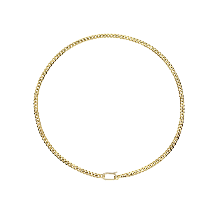 The Bold Cuban Chain Necklace featuring a thick, flat gold  link design and a silver can opener secure clasp. ||| GOLD