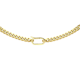 The Bold Cuban Chain Necklace featuring a thick, flat gold  link design and a silver can opener secure clasp. ||| GOLD