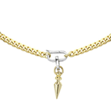 The can opener necklace in silver clasp featuring the LINK SPIKE CHARM which is a gold spike charm with silver link.