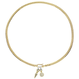 The can opener necklace in all gold featuring the LINK SPIKE CHARM which is a gold spike charm with silver link and the drop link charm.