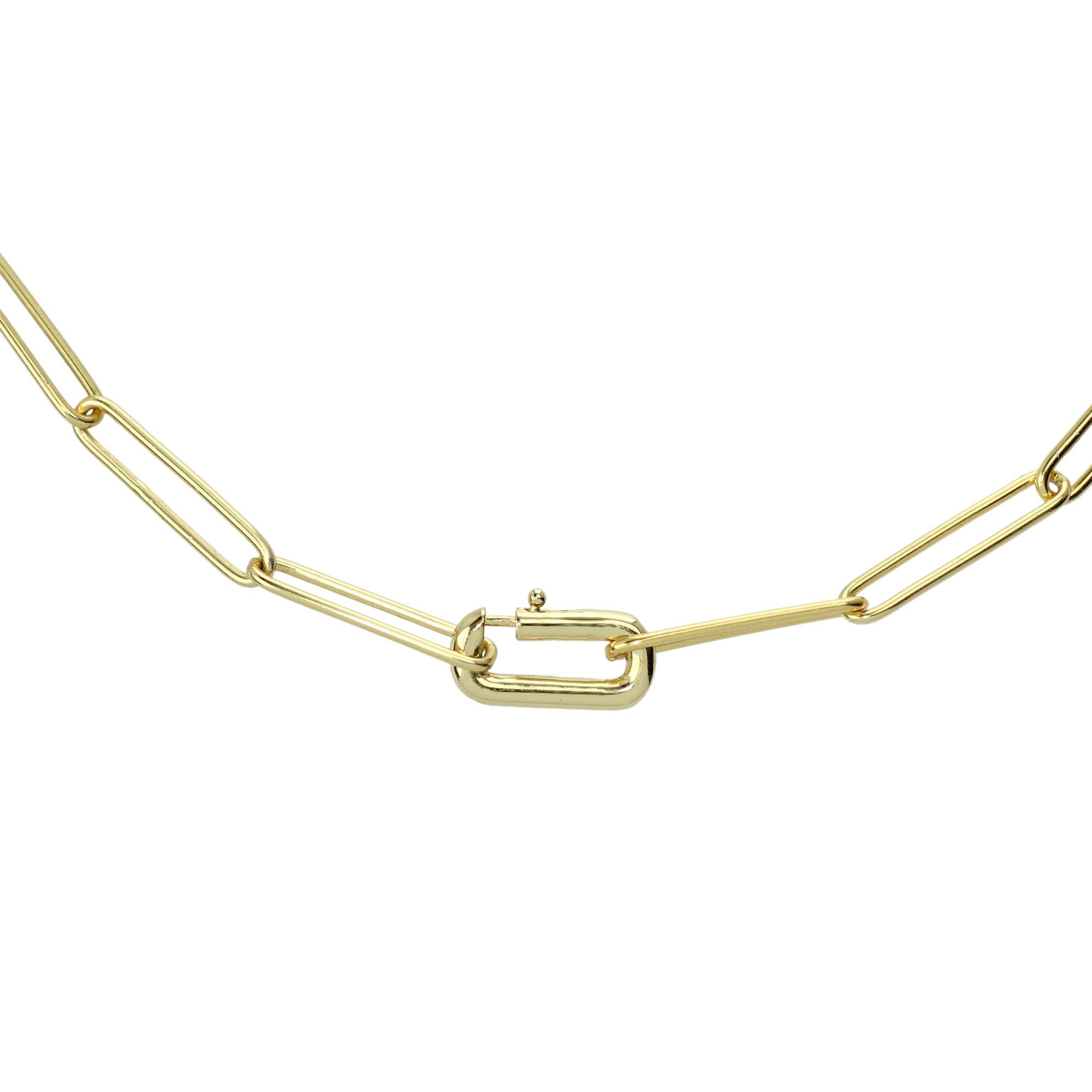 14K Gold-Plated Sterling Silver Padlock Paperclip Link Pendant Necklace