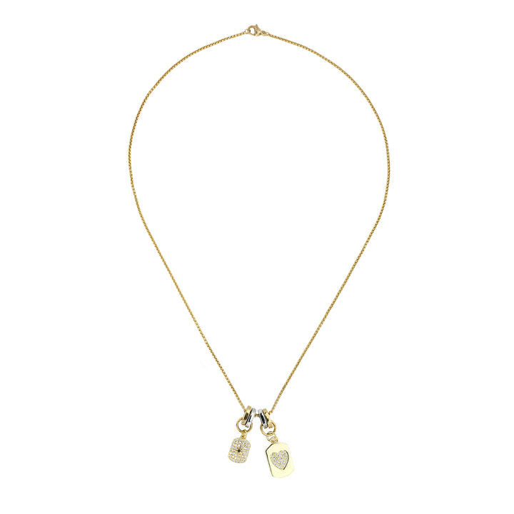 The SINGLE CHARM NECKLACE which is 1mm wide, Stainless steel 18K gold plated chain with two dainty gold filled charms.