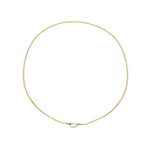 Sleek Can Opener Snake Chain Necklace featuring a delicate, gold snake-like link chain design and a silver can opener secure clasp.