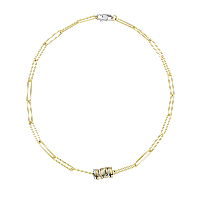 THE LINK NECKLACE which is made of 925 sterling silver 18K gold plated bold link chain, 16" Length. It comes with 8 Stainless steel 18k gold plated link charms.