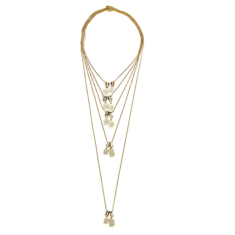 Five SINGLE CHARM NECKLACES in different sizes. Stainless steel 18K gold plated chain with two dainty gold filled charms.