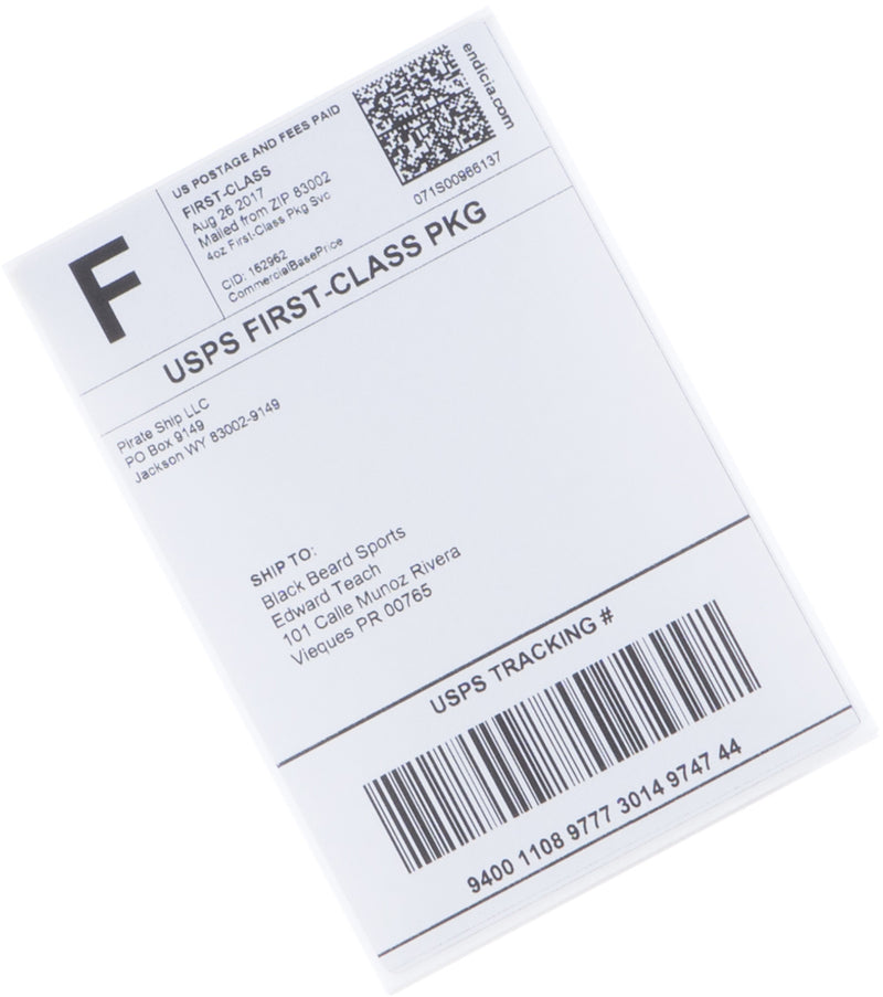 USPS shipping label. One way First Class USPS Shipping.