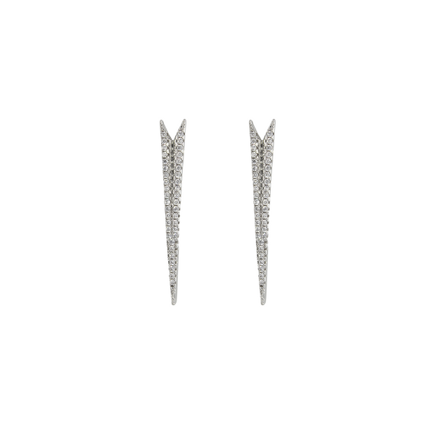 The SPIGA SHINE EARRING which is made of 925 sterling silver, spike shaped earring with encrusted zirconia. 